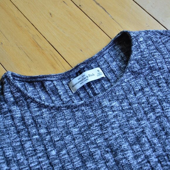 Abercrombie & Fitch Ribbed Short Sleeve Knit Dress Dark Gray & White Size M - Picture 6 of 9